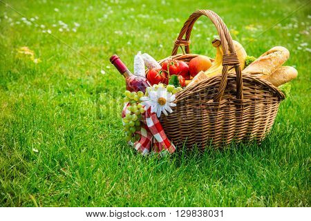 picnic setting on meadow with copy space