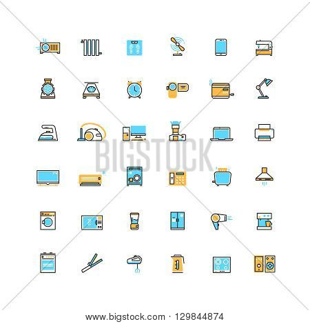 Home appliances and electronics devices vector icons. Electronic appliance for home and device technology appliance microwave and refrigerator illustration