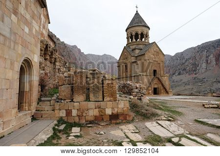 Ancient monastery Noravank in the mountains in Amaghu valley, Armenia. Was founded in 1205. 