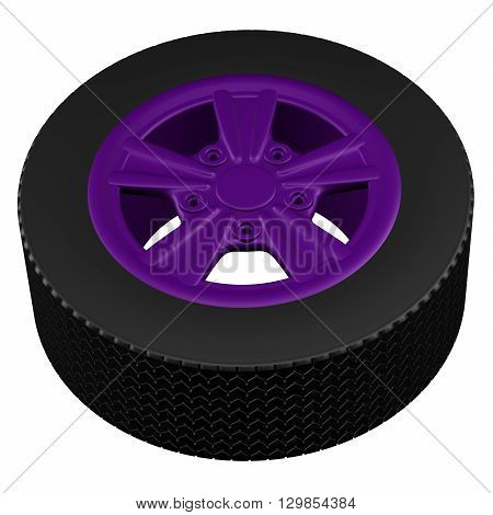 Car wheel isolated on white background. 3D rendering.