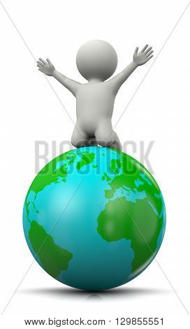 3D Character Exulting On Top Of The World
