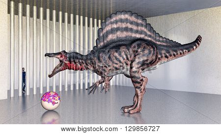 Computer generated 3D illustration with the dinosaur Spinosaurus in the zoo