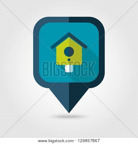 Nesting box bird-house flat vector pin map icon. Map pointer. Map markers. Garden eps 10
