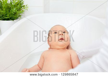 Bathtime For A Cute Little Newborn