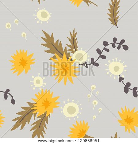Dandelions. vector seamless pattern with hand drawn flowers