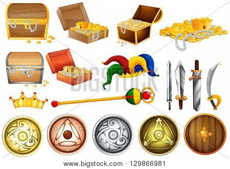 Treassure chest and weapons illustration