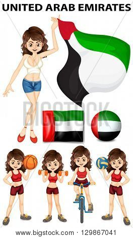 United Arab Emirates flag and athletes illustration