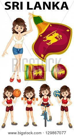 Sri Lanka flag and woman athlete illustration