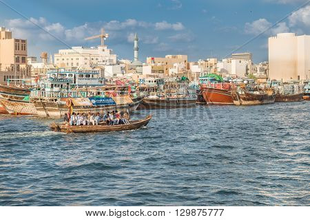 Water Taxi Crossing The Famous Creek In Dubai, Uae