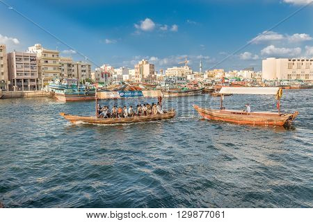 Water Taxi Crossing The Famous Creek In Dubai, Uae