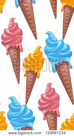 Seamless pattern of cartoon colored ice cream. Vector background for your design and creativity