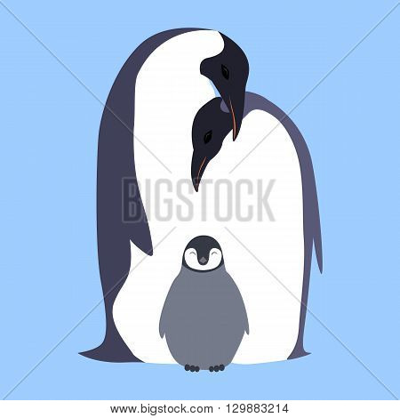 Vector flat illustration Penguin family. Love. Family of birds.