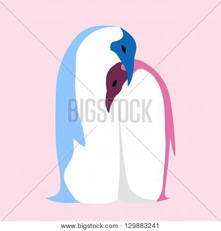 Vector flat illustration of a pair of penguins. Love. Embrace