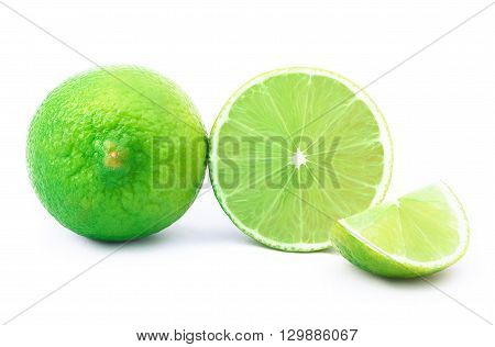 Fresh green limes isolated on the white background with clipping path