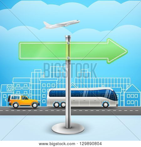 Blank glass arrow board. City trafic illustration. Template for a text. Direction to the right