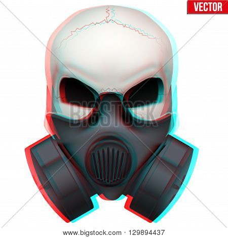 Vector Human skull with visual Anaglyph stereoscopic effect. Vector Illustration Isolated on White Background