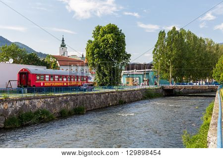 View To The Buildings Near Revuca River In The City Center Of Ruzomberok, Slovakia