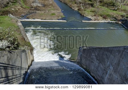 Beauty view of spillway in the dam Pancharevo, Bulgaria