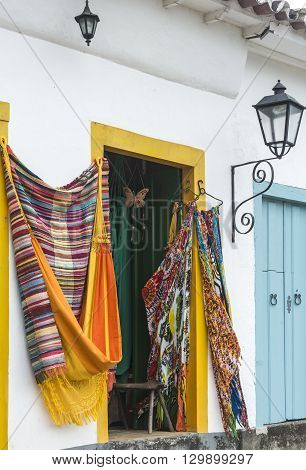 Hammocks, Market Place In The Old Town Of Paraty, Rio De Janeiro, Brazil