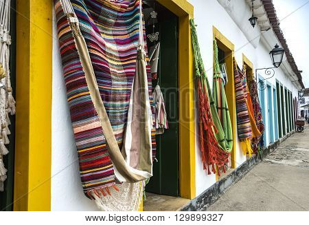 Hammocks, Market Place In The Old Town Of Paraty, Rio De Janeiro, Brazil