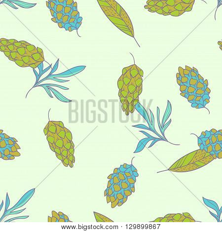 Forest. seamless pattern with herbs and cones