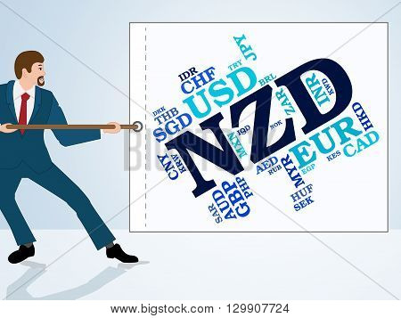 Nzd Currency Shows New Zealand Dollar And Coin