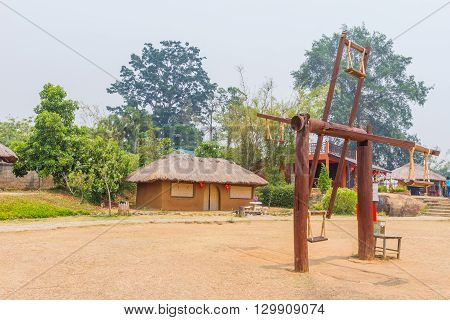 MAE HONG SORN, THAILAND - - April 16 : Santichon village Chinese style village among the nature on April 10, 2016 in Mae Hong Sorn province. It is the community of Chinese people migrated from China.