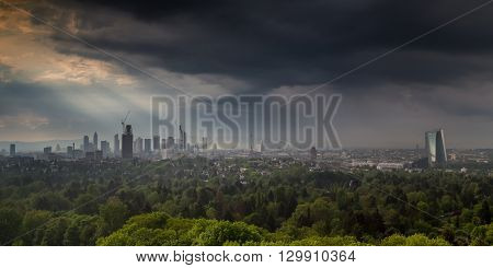 Thunderstorm over the city of Frankfurt am Main Hessen Germany