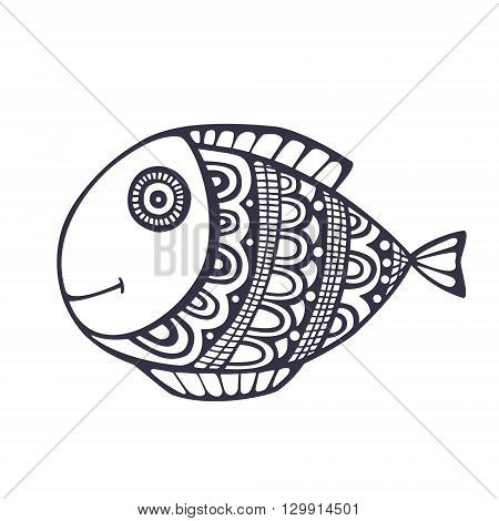 Doodle fish. Hand drawn cartoon fish with doodle ornament.