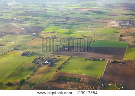 Aerial view of agricultural fields in southern Sweden