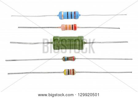 Different resistors isolated on a white background