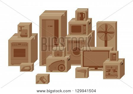 Household appliances in boxes. Vector flat illustration.