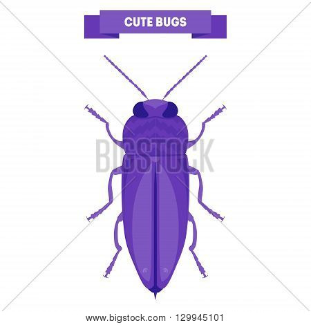 Cute bug isolated on white. Anthaxia candens panzer. Cute insect design. Stylish flat cartoon bug. For card print flyer poster label shop. Kid's beetle vector illustration
