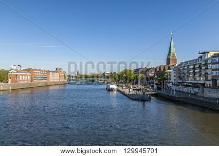 Cityscape With Teerhof On The Left  At River Weser