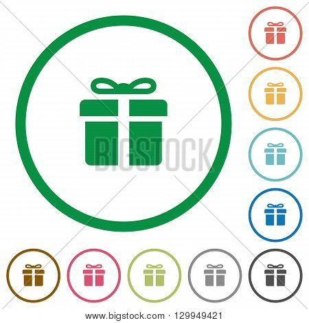 Set of Gift box color round outlined flat icons on white background