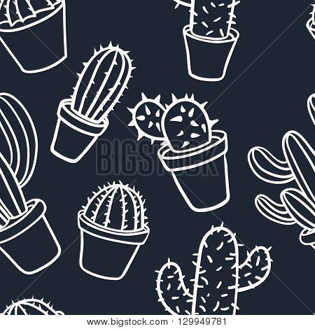 Seamless pattern with cactus. Pattern of cactus. Cacti in pots. Vector background. Cute cartoon cactus pattern.