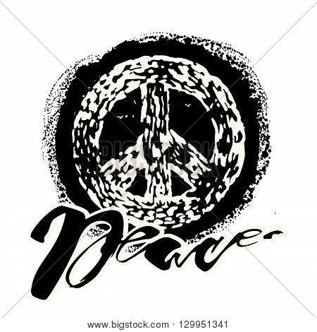 Peace Hand Drawn Linotype Made Symbol.
