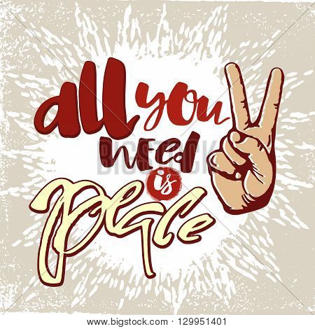 Peace Hand Drawn Linotype Made Symbol.