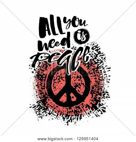 Peace Hand Drawn Linotype Made Symbol.