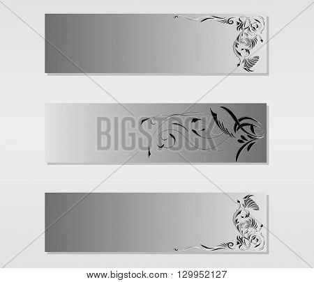 Set of vector banners with black and white abstract floral tattoo ornaments vector illustration