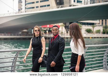 Business people enjoying a business trip together.