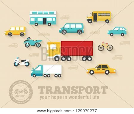Flat cars concept set icon backgrounds illustration design. Template for web and mobile with long shadow
