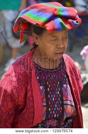 CHICHICASTENANGO GUSTEMALA APRIL 29 2016: Portrait of a Mayan woman. The Mayan people still make up a majority of the population in Guatemala,