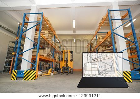 notebook with drawing as concept of planning at warehouse