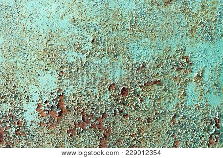 Rust On A Green Metal Sheet, Rusty Background, Rusty Metal Fence