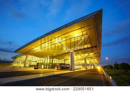 Hanoi, Vietnam - June 10, 2017: Noi Bai International Airport At Twilight With Hall T2, The Biggest 