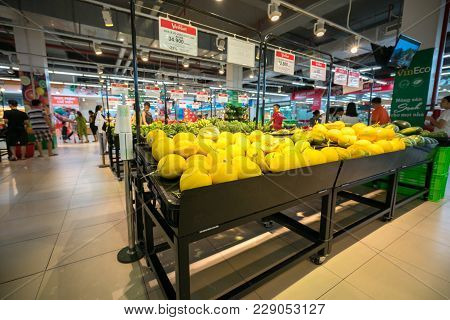 Hanoi, Vietnam - July 10, 2017: Fresh Fruit On Shelf In Vinmart Supermarket, Minh Khai Street.