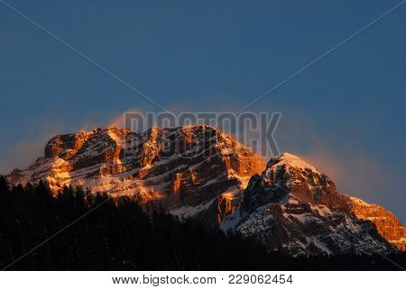 Orange Sun On The Dolomites During Winter - Trentino Alto Adige