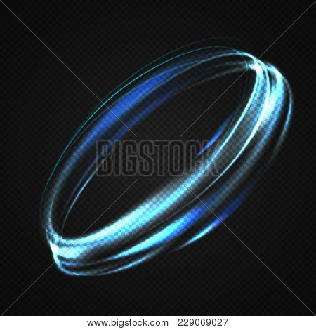 Neon Blurry Circles At Motion . Vector Swirl Trail Effect . Abstract Luminous Rings Slow Shutter Spe