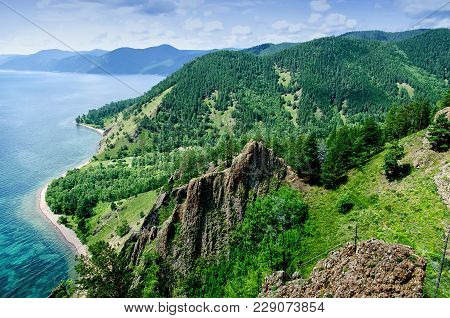 View Above Big Beautiful Lake, Baikal Lake, Siberia, Russia